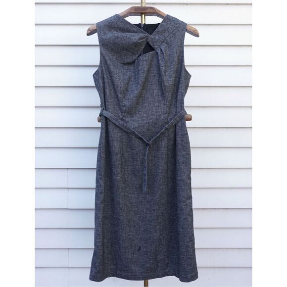 August 1 Eight Chic Grey Linen Blend Belted Dress - Picture 2 of 8